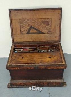 Antique Carpenter Woodworking Tool Chest Box Late 19th c. COMPLETE! Storage Find