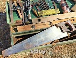 Antique Carpenters Woodworking Hand Saw Tool Chest box Lot Primitive Decor