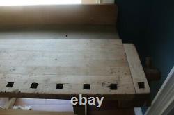 Antique Christiansen Workbench, Dual Vise, Carpenter Woodworking Bench, Desc