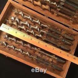 Antique Drill Bit Set Irwin Auger 13 Piece Wooden Tool Box Woodworking PRIORITY