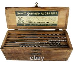 Antique Russell Jennings Wood Box Auger Drill Bits IRWIN BAKER SNELL Woodworking
