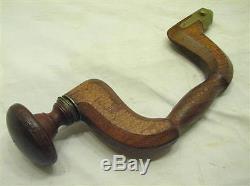 Antique Slater Sheffield Wood &Brass Brace withRosewood Pad Woodworking Tool Drill