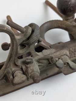 Antique Stanley No 45 Combination Plane Woodworking Tool Floral Cast Iron Patina