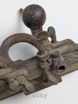 Antique Stanley No 45 Combination Plane Woodworking Tool Floral Cast Iron Patina
