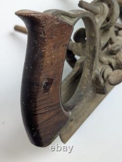 Antique Stanley No 45 Combination Plane Woodworking Tool Floral Cast Iron Patina