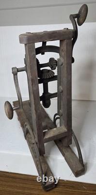 Antique Timber Frame Boring Machine Dual Crank Barn Beam Drill Cast Iron Wood