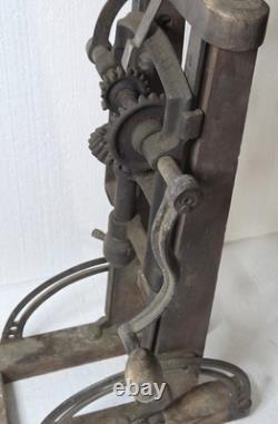 Antique Timber Frame Boring Machine Dual Crank Barn Beam Drill Cast Iron Wood