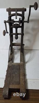 Antique Timber Frame Boring Machine Dual Crank Barn Beam Drill Cast Iron Wood