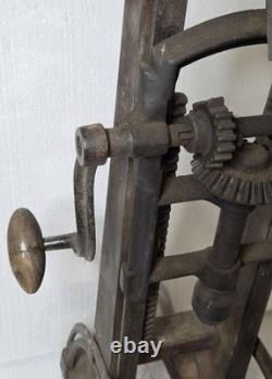 Antique Timber Frame Boring Machine Dual Crank Barn Beam Drill Cast Iron Wood