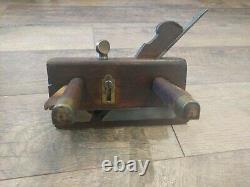 Antique Trade Mark Wood & Metal Brass Plow Plane Moulding Woodworking Tools