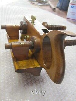 Antique Vintage Hardwood Brass & Steel Wood Handle Arm Plow Woodworking Plane