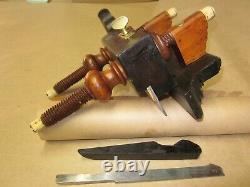 Antique Vintage Rosewood Bone Brass & Steel Screw Arm Plow Woodworking Plane