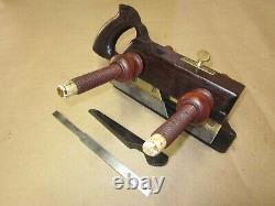 Antique Vintage Rosewood Bone Brass & Steel Screw Arm Plow Woodworking Plane
