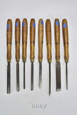 Antique Vintage SET of 8 MARPLES WOOD WORKING LATHE CHISELS TOOLS #07675