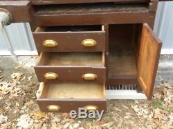 Antique/Vintage Wooden Woodworkers Work Bench with Double Vises