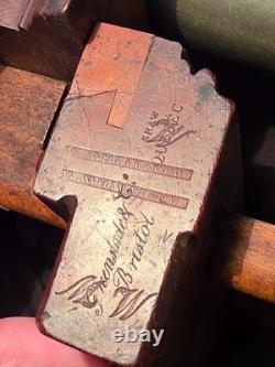 Antique W. Greenslade Bristol Wooden Plough Plane Brass Woodworking Tool