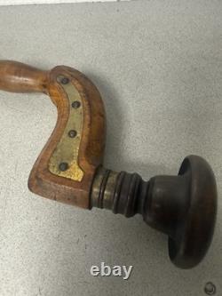 Antique Ward & Payne Wooden Brass Button Chuck Brace Vintage Hand Drill Tool