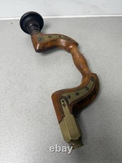 Antique Ward & Payne Wooden Brass Button Chuck Brace Vintage Hand Drill Tool