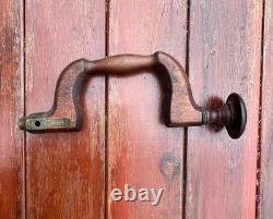 Antique Wood & Brass Plated Bit Brace Hand Drill Tool Vintage Woodworking Tools