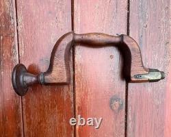 Antique Wood & Brass Plated Bit Brace Hand Drill Tool Vintage Woodworking Tools