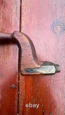 Antique Wood & Brass Plated Bit Brace Hand Drill Tool Vintage Woodworking Tools