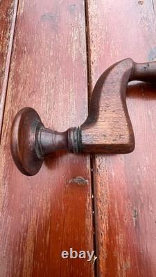 Antique Wood & Brass Plated Bit Brace Hand Drill Tool Vintage Woodworking Tools