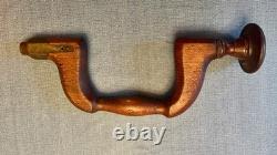 Antique Wood & Brass Plated Bit Brace Hand Drill Tool Vintage Woodworking Tools