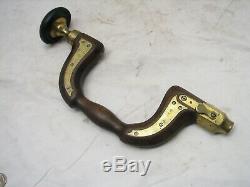 Antique Wooden Brass Plated Brace Bloomer Philipps Woodworking Tool Drill Patent
