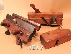 Antique Woodworking Plow Plough Molding Block Plane Wood Steel Selling Lot of 3