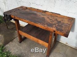 Antique Work Bench Table with Vise Richards Wilcox Vintage Woodworking