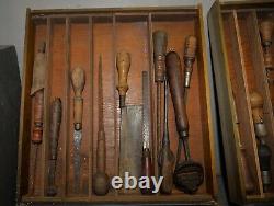 Antique pattern maker tool chest woodworkers collectible early saw drill hammer