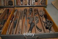 Antique pattern maker tool chest woodworkers collectible early saw drill hammer