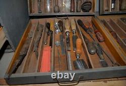 Antique pattern maker tool chest woodworkers collectible early saw drill hammer