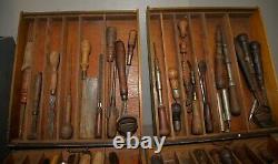 Antique pattern maker tool chest woodworkers collectible early saw drill hammer