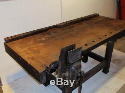 Antique woodworking bench (with emmerits patternmaker vise)