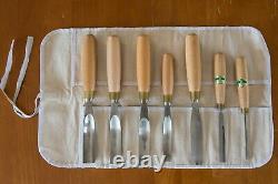 Ashley Iles and Henry Taylor Wood Carving Tools with canvas tool roll