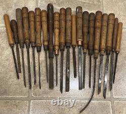 Collection of 20 Antique Woodworking Chisels Buck Bros. + Hammacher Schlemmer