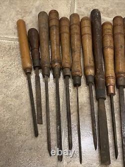 Collection of 20 Antique Woodworking Chisels Buck Bros. + Hammacher Schlemmer