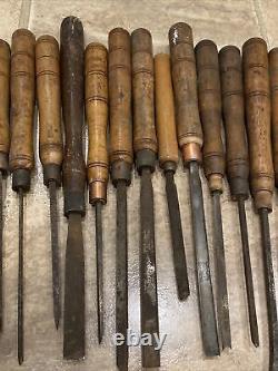 Collection of 20 Antique Woodworking Chisels Buck Bros. + Hammacher Schlemmer