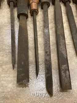 Collection of 20 Antique Woodworking Chisels Buck Bros. + Hammacher Schlemmer