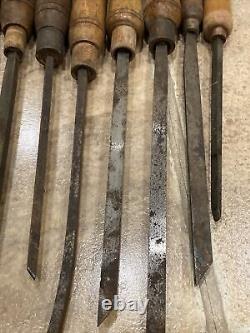 Collection of 20 Antique Woodworking Chisels Buck Bros. + Hammacher Schlemmer