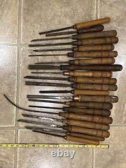 Collection of 20 Antique Woodworking Chisels Buck Bros. + Hammacher Schlemmer