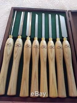 Crown Tools M2 HSS Wood Lathe 8 piece Wood Turning Set Chisel Gouge Skew