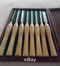 Crown Tools M2 HSS Wood Lathe 8 piece Wood Turning Set Chisel Gouge Skew