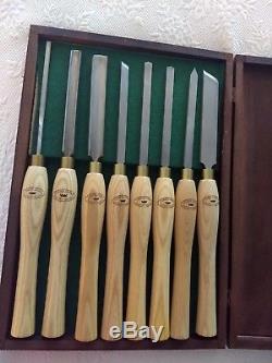 Crown Tools M2 HSS Wood Lathe 8 piece Wood Turning Set Chisel Gouge Skew