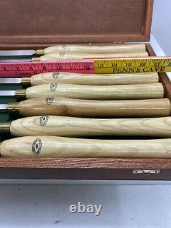 Crown Tools Sheffield England 8 Pc Lathe Set In Box Chisel Wood Turning