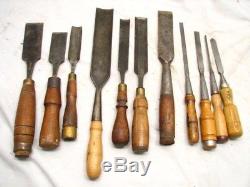 Early Lot Woodworking Carving Chisels Wood Tools Butcher Buck
