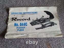 Excellent Complete VTG Record 044C Plough Plane VGC 10 Cutters Box Instructions