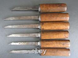 Graduated set pig sticker mortice chisels vintage old tools by I & H Sorby