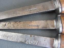 Graduated set pig sticker mortice chisels vintage old tools by I & H Sorby